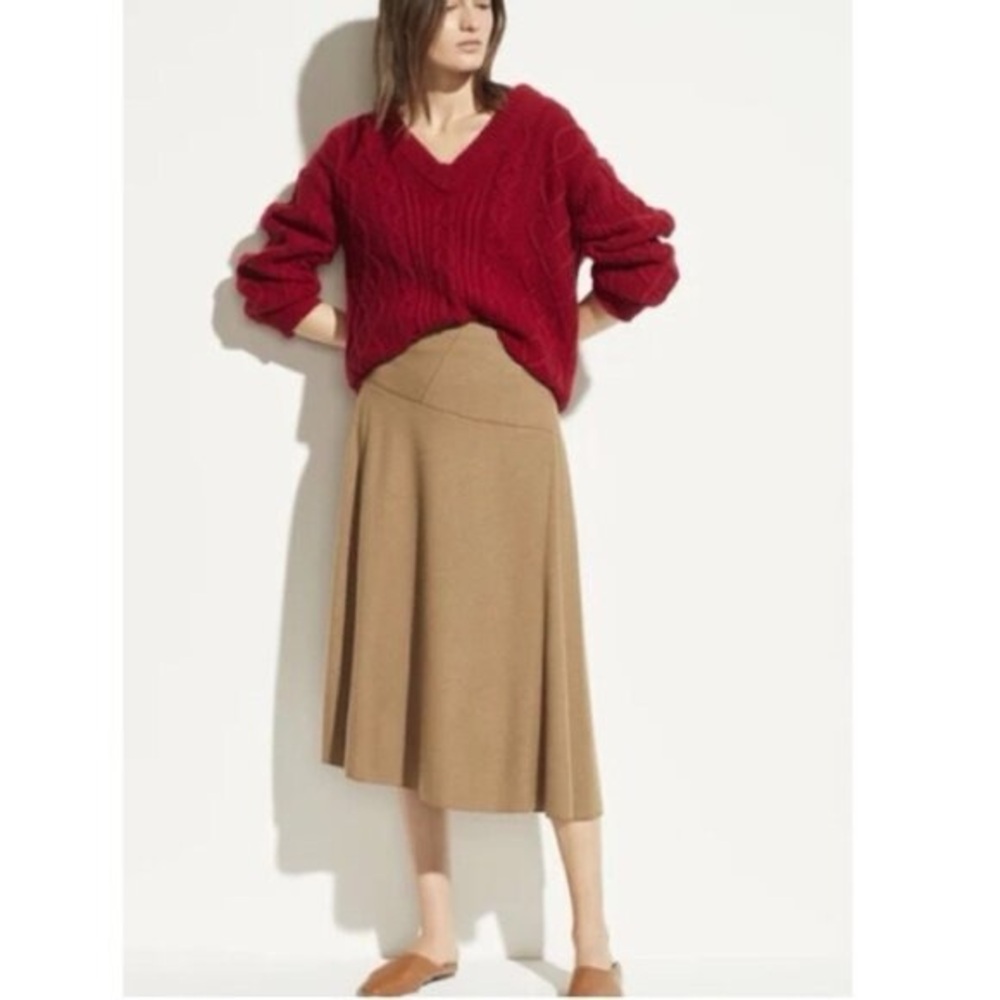 Vince Wool-Blend Asymmetrical Paneled A-line MIDI Skirt in Camel Color Size 12